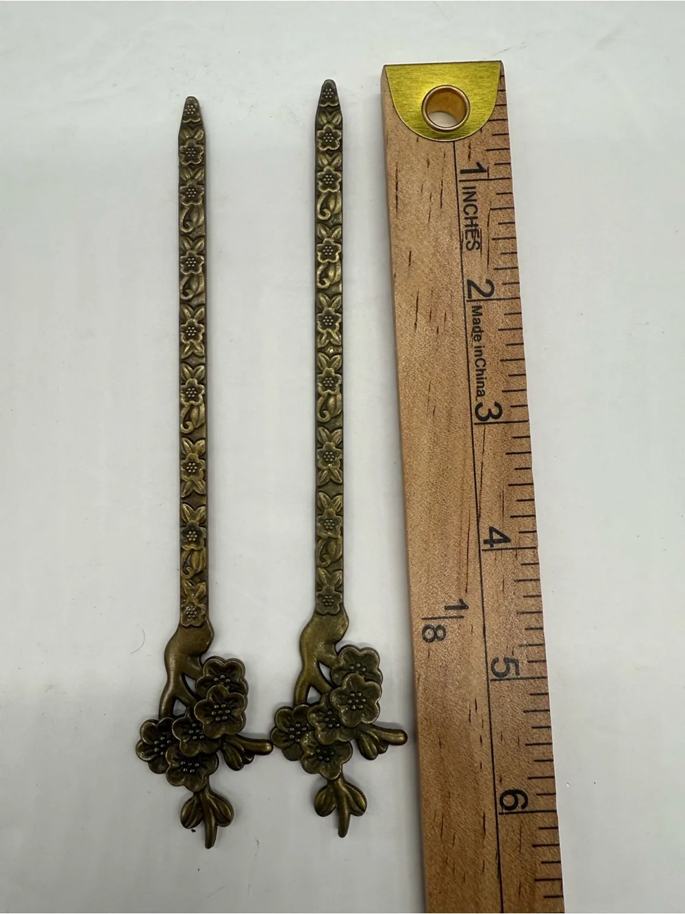 Antique Brass Floral Metal Hair Sticks Ornate Kanzashi Pair